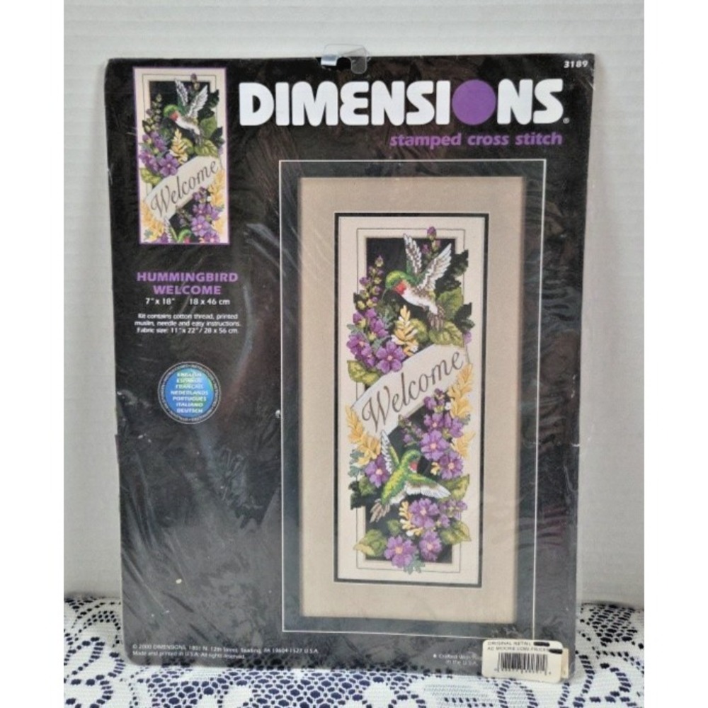 Dimensions Hummingbird Welcome Complete Stamped Cross Stitch Kit #3189 NOS 2000